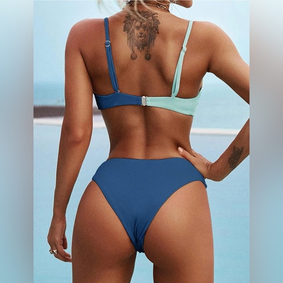 Women's Ribbed O-Ring String Bikini Swimsuit Thong Swimwear Two Pieces - Picture 2 of 11